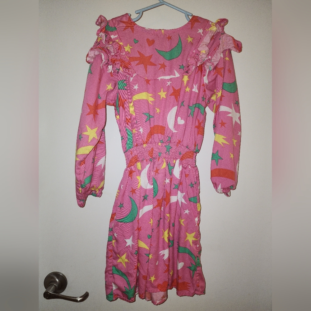Stella McCartney Kids space-print ruffled long sleeved dress